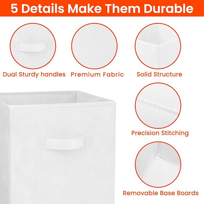 Criusia Storage Cubes - 11 Inch Heavy Duty Fabric Storage Bins for Shelves Closet Cube Organizer - 8 Pack Collapsible Cube Storage Bins Baskets for Clothes Blankets Toys - Nursery Organization (White)