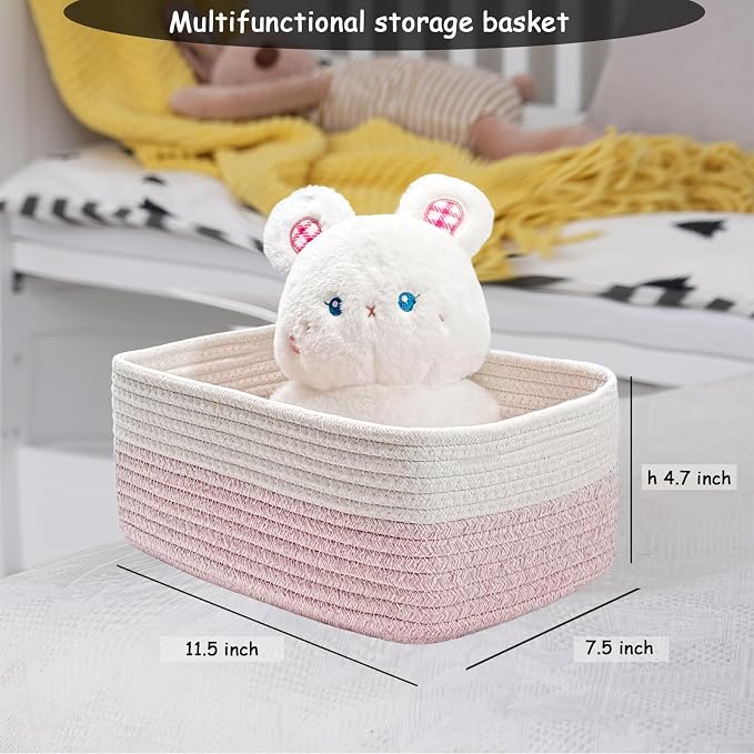 COMFY-HOMI 11.5"x7.5"x4.7" Storage Baskets for Organizing | Cotton Rope Woven Basket | Toy Storage Bin Box | Basket for Shelves, Closet Organizer Bin, Decorative Closet Shelf, 1 Pack