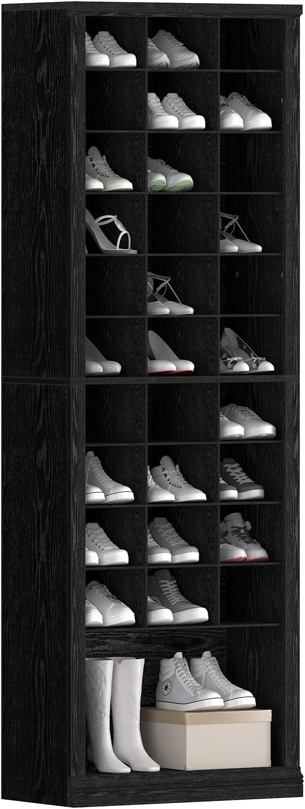 Hzuaneri 11 Tiers Shoe Storage Cabinet, Tall Shoes Cabinet with Cubby | Freestanding Wooden Shoe Organizer, 30-33 Pairs, Shoes Cubby Organizer for Entryway, Bedroom, Black SR02004X