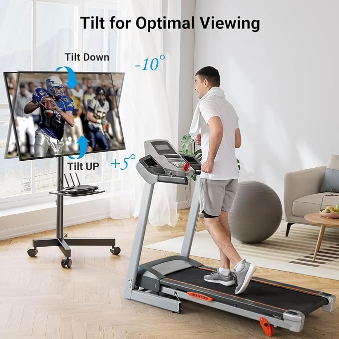 PERLESMITH Rolling TV Stand, Mobile TV Stand for 23-60 Inch LCD LED TVs, Tilt TV Stand Wheels Holds up to 88Lbs, Portable TV Stand for Bedroom with Shelf, Outdoor TV Stand Max VESA 400x400mm PSTVMC06