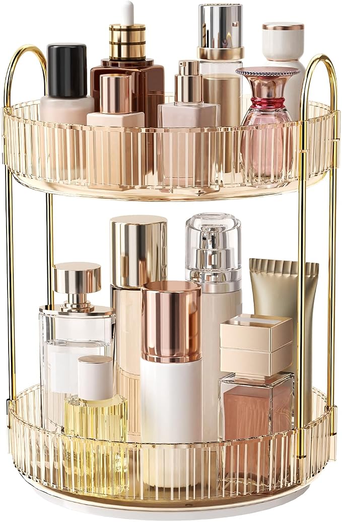 360° Rotating Makeup Organizer, Large Capacity Skincare & Cosmetics Storage | Skincare & Makeup Caddy, Bathroom Counter Organizer, Spinning Storage Tray for Perfume, Dresser, Bedroom, Vanity Countertop