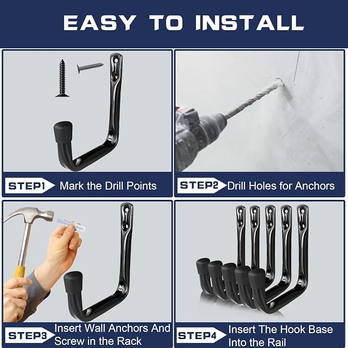 Dreecy J Utility Hooks for Hanging Heavy Duty Garage Storage Utility Hooks, Utility Hook for Garage Wall,Color Black, 5 Pack