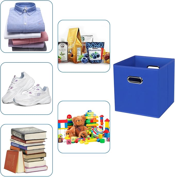 Black Fabric Cubby Storage Bins,13x13x13 Inches ,Cube Organizer Bin Foldable Storage Boxes with Dual Handles Fabric Organizer Box and collapsible Storage basket,Set of 3 ,Dark Blue