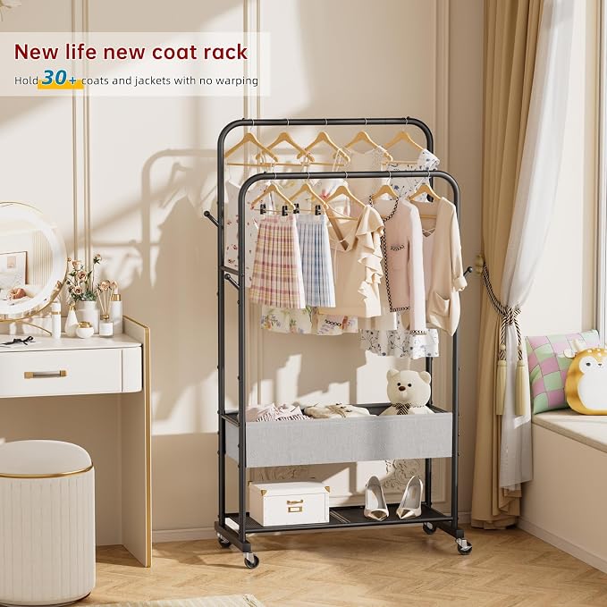 SINGAYE Wardrobe Standing Closet Clothing Rack With Shelf Hanging Clothes | Wardrobe Open Compact Small Metal Garment Hanger Stand Alone Free Standing Black Closet Rack Storage Organizer Heavy Duty