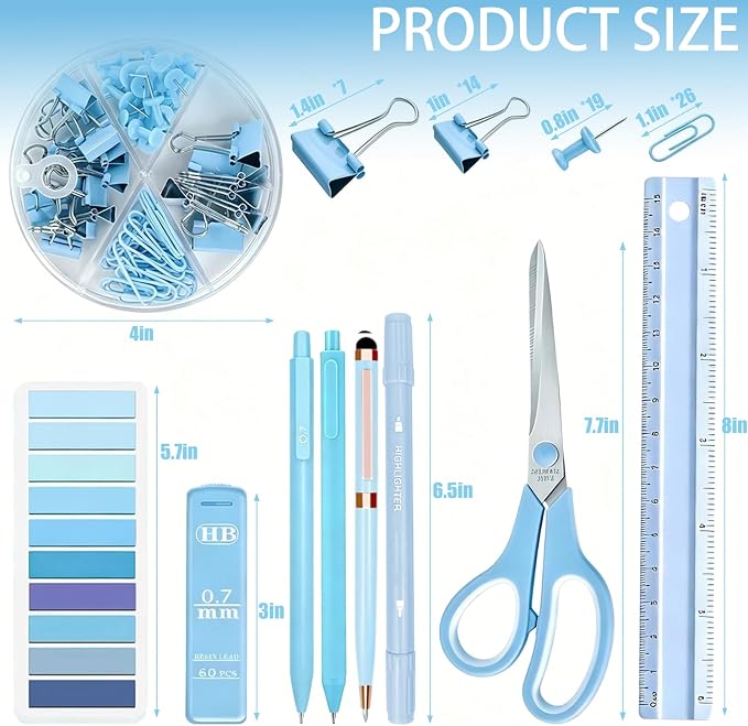 JIZHIYUAN Blue Desk Accessories Set - 16 Pcs Blue Office Supplies with Stapler, Tape Dispenser, Pen Holder, Staple Remover, Hole Punch, Practical Aesthetics Desk Sets for Office, Home, School Women
