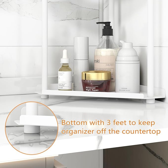 Jesginboo 2 Tier Bathroom Counter Organizer, Vanity Organizer Corner Shelf | Skincare, Makeup Countertop Organizers, Kitchen, Bathroom Counter Storage, White