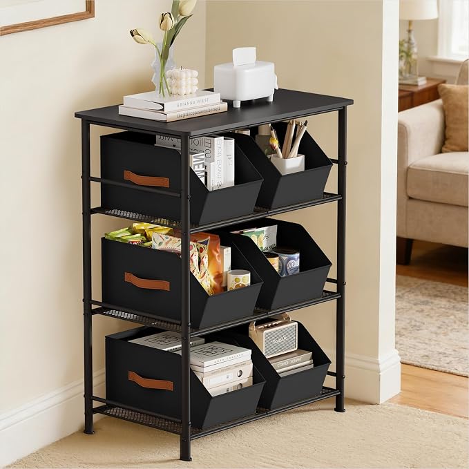 Homsorout Large Closet Storage Cubes - Closet Storage Bins with Dual Handles for Clothes, Towels, Toys, Shelf Organizer Bins for Bedroom, Nursery, Shelves, Small Spaces, Black, 4 Pack