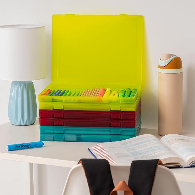 IRIS USA File Box |Made in USA| Fits 8.5"x11" A4 Paper, (6-Pack) - Multi | Organizing Study Cases with Built-In Handle & Snap-Tight Lids, Containers for Puzzles, Scrapbooking, Craft & Art Supplies