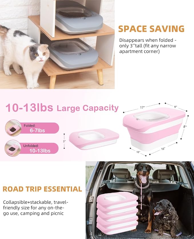 10-13 Lbs Airtight Dog Food Storage Container,Collapsible Pet Food Storage | Dog Food Container with Double Airtight Seal,Cat Food Container Dry Food Fresh,Space Saving,Pest/Mouse-proof,Scoop,Pink
