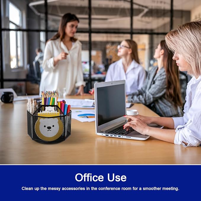 Comix Mesh 360° Rotating Pen Holder, Desk Organizer for Home Office, Black | 9 Compartment Pencil Holder, Sticky Notes Holder, Pen Organizer Office Supplies