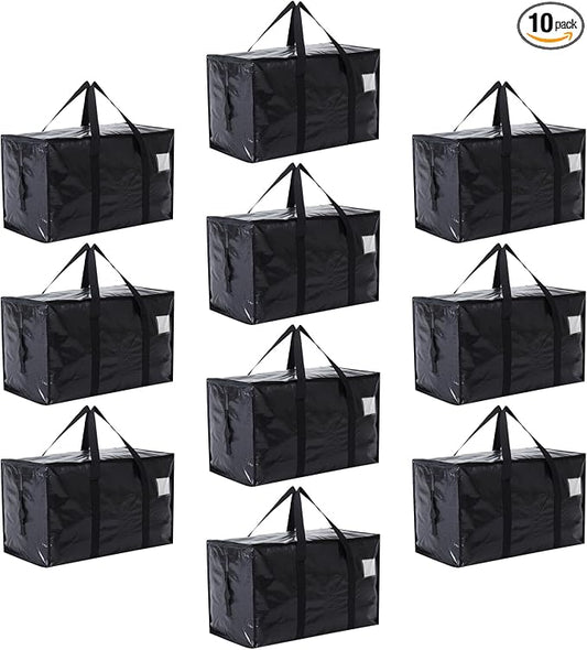 Moving Bags Heavy Duty Extra Large, Moving Boxes, Moving Supplies Essentials, Blue Storage Bins with Lids, Plastic Packing Totes, Storage Bags for Clothes with Handles & Zippers(Black, 10 Pack)