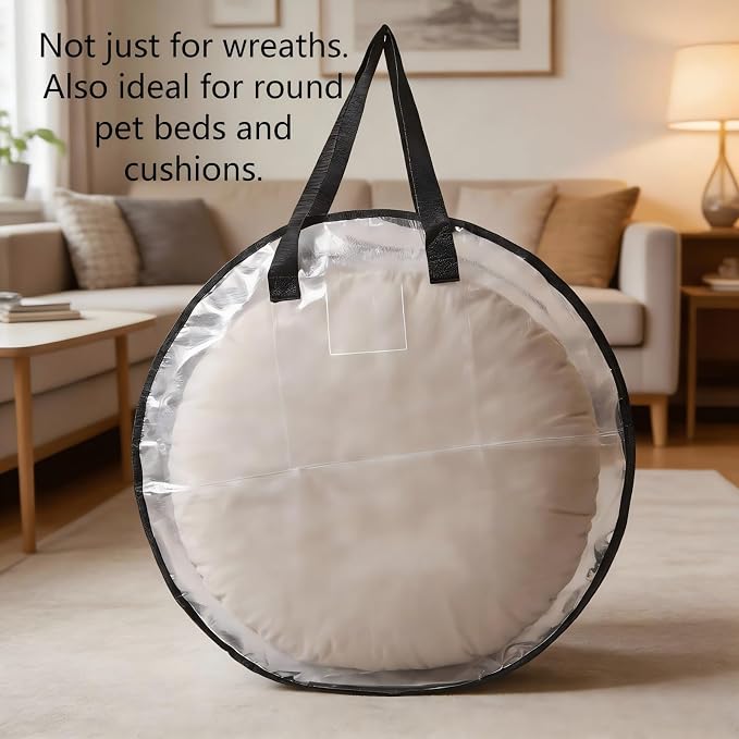 Hayoulabo 4 Pack Clear Christmas Wreath Storage Bags 24 Inch - Waterproof Wreath Container with Dual Zipper and Reinforced Handles for Artificial Wreath, Garland and Holiday Decor Organization