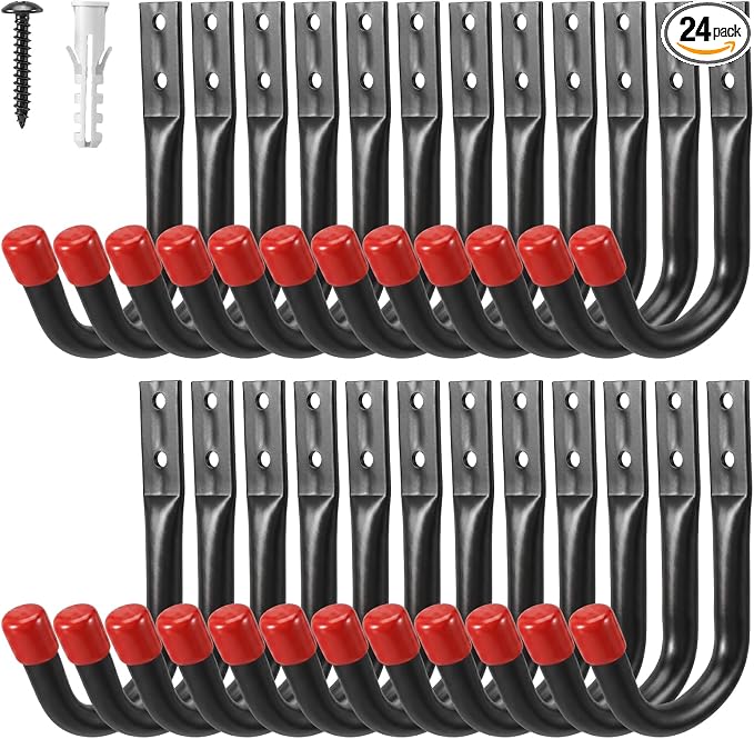 24 Pcs Heavy Duty Garage Hooks 3.5" Iron Utility Hook for Garage Wall Mount | 100LBS Capacity, Kayak Hooks Wall Mount, for Hanging Bikes, Ladder Hook Storage,for Kayak Folding Chairs, Indoor Outdoor Use