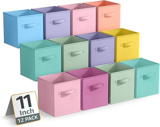 Sorbus 11 Inch Storage Bins - Sturdy Collapsible Fabric Storage Cubes with Handle - 12 Foldable Baskets for Organizing Clothes, Toys, Books - Storage Baskets for Shelves, Closets
