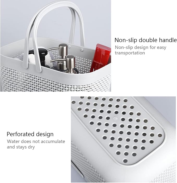 Plastic Portable Shower Caddy Basket, Storage Organizer, Grey, 2 Pack | Bottom Drain Holes, Keep Dry, Sturdy and Durable, Easy to Carry for Bathroom, Kitchen, Dorm Room, RV, College