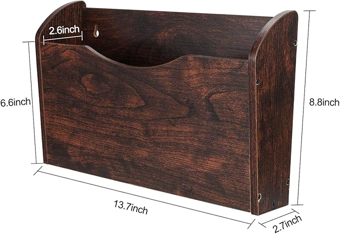 PAG Wall File Holder Wall Mounted Wood Hanging File Organizer for Office, 2 Pockets, Brown