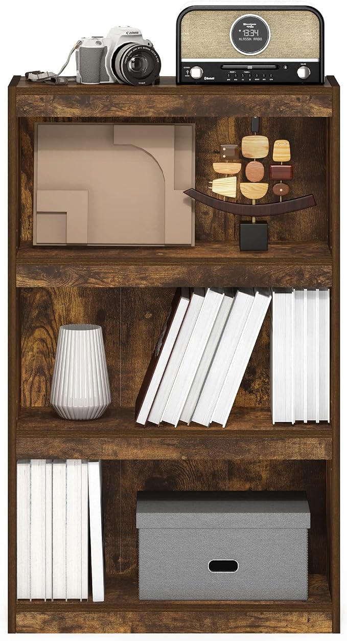 Furinno Jaya Enhanced Home Bookcase 3-Tier Adjustable Bookshelf, Amber Pine