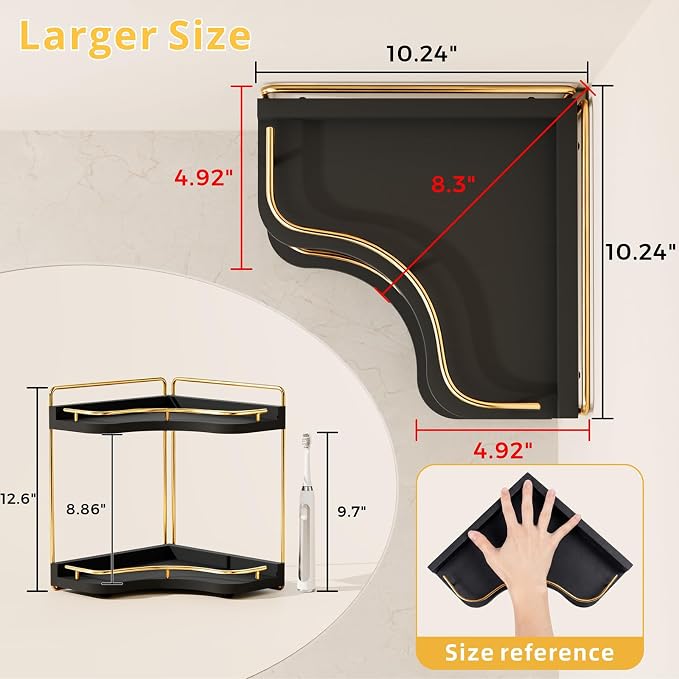 2-Tier Corner Bathroom Counter Organizer, Larger Size | Embedded Screw Holes, Sturdy & Stable, Oversized, Holds More, Vanity Shelf for Makeup & Skincare