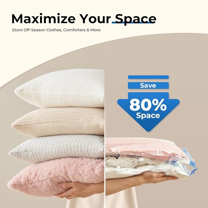 ETENWOLF 10 Large Vacuum Storage Bags for Travel with Wireless Pump | Vacuum Seal Bags for Clothing Travel, Compression Packing Bags for Clothes and Blankets, Space Saver Bags in Carry-On Sizes
