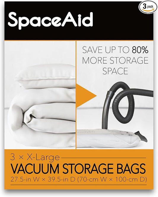 SpaceAid Jumbo Vacuum Storage Bags, Space Saver Sealer Compression Bags for Comforters, Blankets, Pillows, Bedding, Clothes (X-Large 3 Pack)