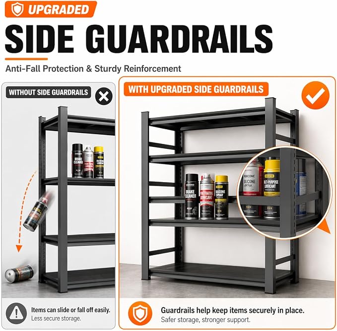 Garage Shelving, Heavy Duty Adjustable Boltless Metal Storage Shelves | 2400 LBS metal shelving with Adjustable Industrial Steel Rack for garage, basement, pantry, kitchen and warehouse storage
