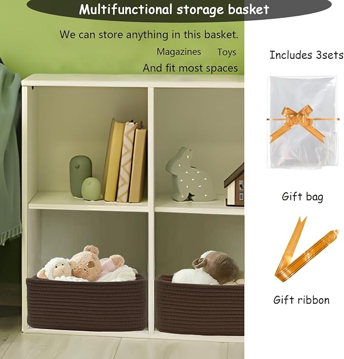 COMFY HOMI 11.5"x7.5"x4.7" Storage Baskets for Organizing | Cotton Rope Woven Basket | Toy Storage Bin Box | Basket for Shelves, Closet Organizer Bin, Decorative Closet Shelf, 3 Pack,
