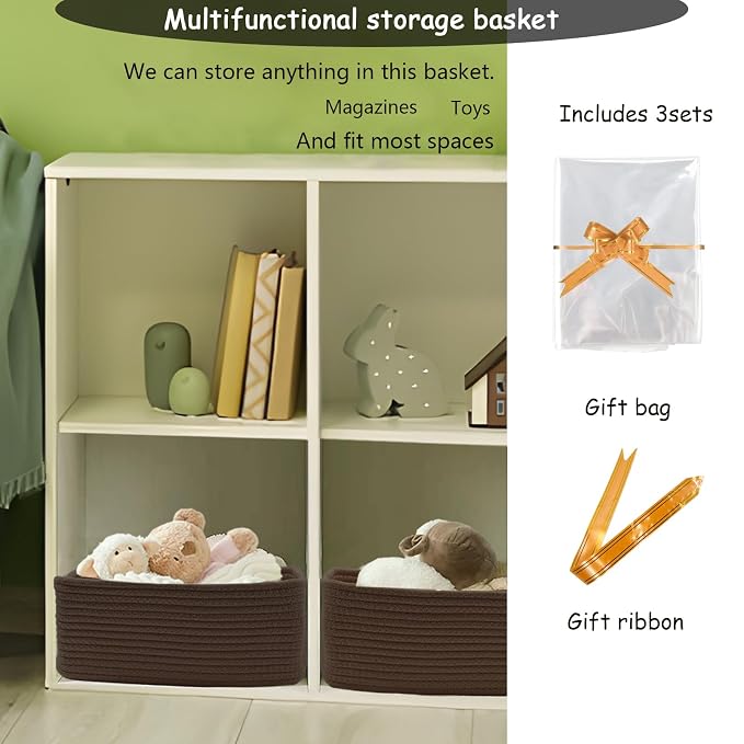 COMFY-HOMI 13" x 8.5" x 5.1" Storage Baskets for Organizing | Cotton Rope Woven Basket | Toy Storage Bin Box | Basket for Shelves, Closet Organizer Bin, Decorative Closet Shelf, 1 Pack