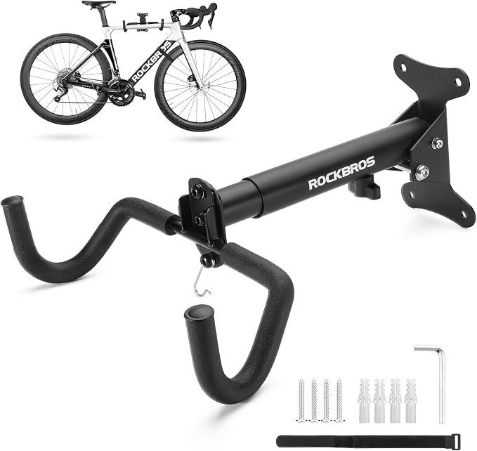 ROCKBROS Horizontal Bike Wall Mount with 55lb Capacity,Adjustable | Heavy-Duty Steel,Universal fit for Most Road,Mountain Bike,Quick Installation