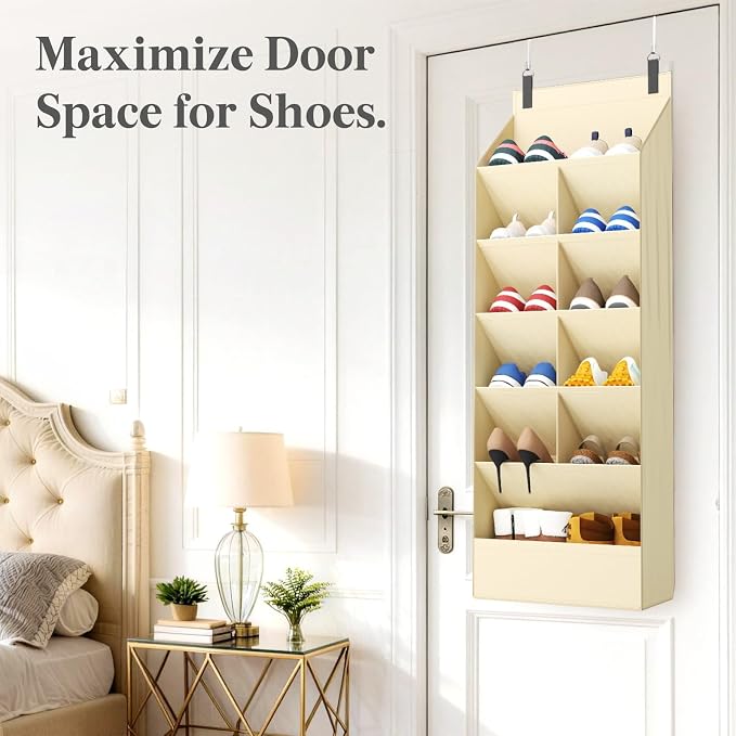 Lifewit 6 Tier Over the Door Shoe Organizer with 11 Large Deep Pockets, Fabric Hanging Shoes Shelf for Closet, Dorm Storage, Fit Up to 12 Pair Shoe Rack Holder for Sneakers, Boots, Beige