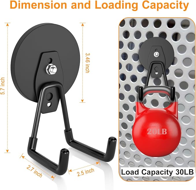 ENUODA Strong Magnetic Hooks Heavy Duty, 25lbs Magnet Tool Holder Garage Storage Hooks for Hanging Yard Tools Extension Cord Hose Power Tools Locker Container Outdoor Indoor, 2 Pack