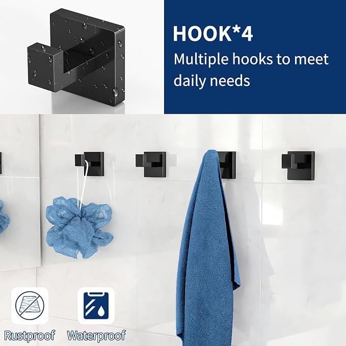Gypie Bathroom Accessories Set 10-Piece Stainless Steel Modern Wall Mount Towel Racks for Bathroom 16In, Matte Black