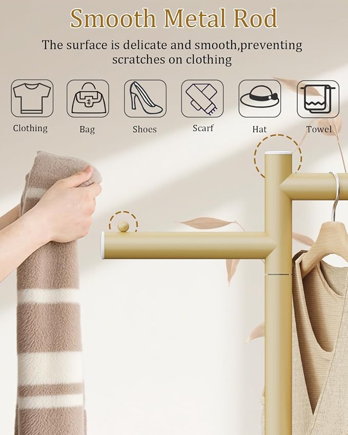 Modern Garment Rack,Z-Shaped Coat Stand with Rock Base,68.9in,Gold | Metal Coat Racks Freestanding with Natural Patterned Base,Easy to Clean Clothes Hangers for Home,Clothing Trees for Office