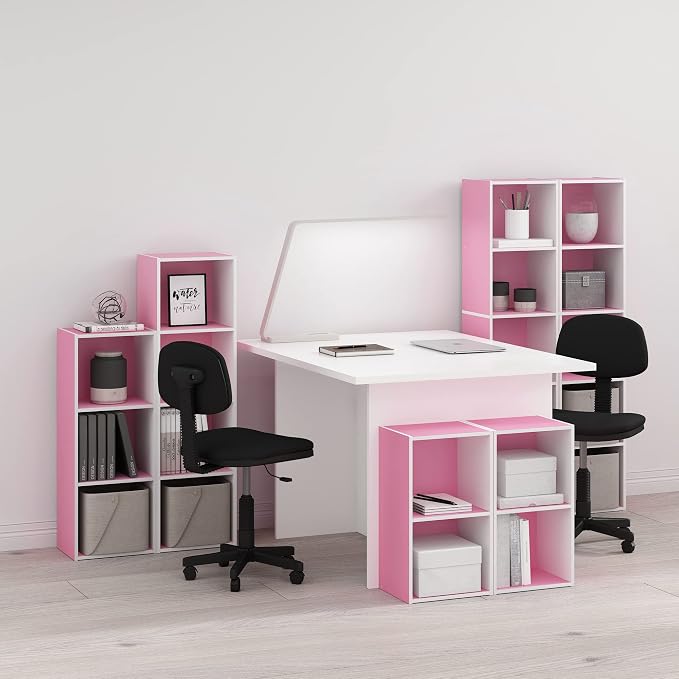 Furinno PASIR Book Shelf, 5-Tier Modern Bookshelf, Open Shelves Bookcase 9 x 12 x 52, Easy Assembly, for Living Room, Bedroom, Home Office, Pink/White