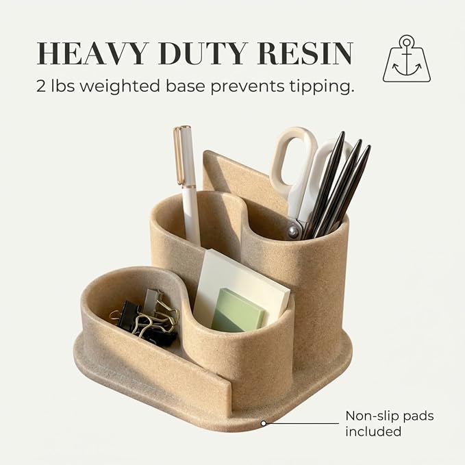 OAKOA Aesthetic Desk Organizer - Modern Desk Accessories - Boho Pen Holder | Beige Aesthetic Desk Accessories - Modern Cute Desk Organizer - Neutral Boho Desk Accessories - Desk Essentials for Women