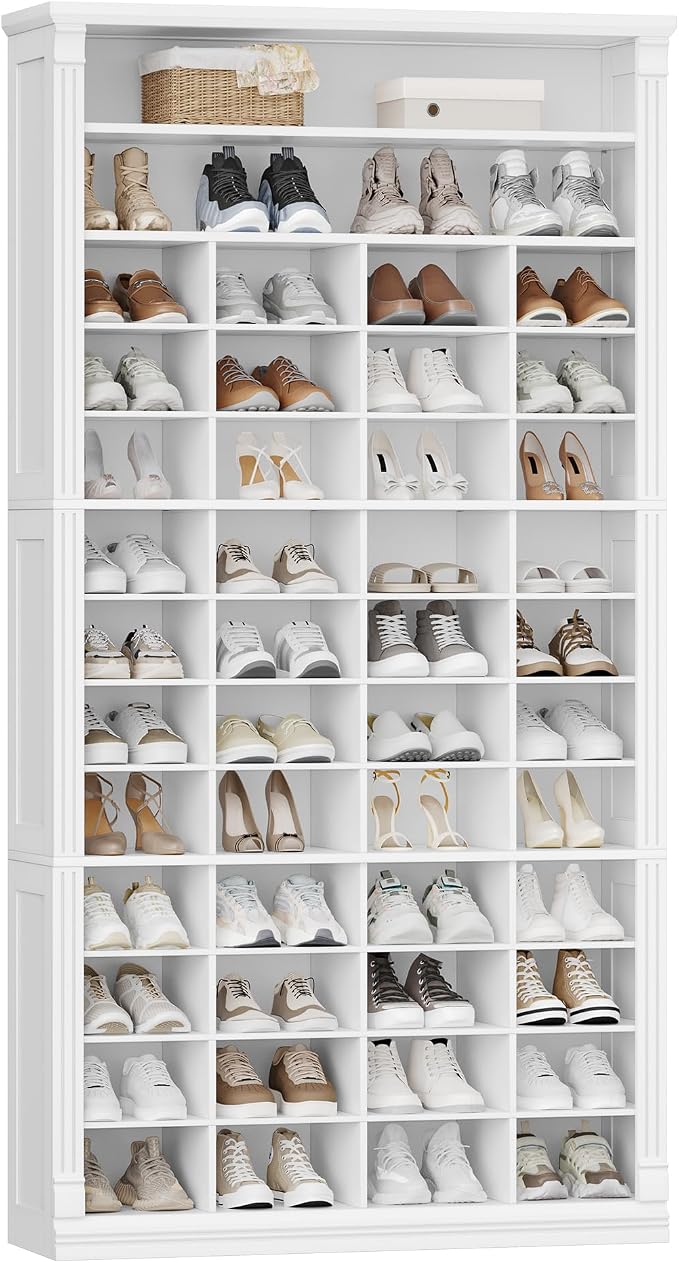 Hzuaneri 13 Tiers Shoe Storage Cabinet, Tall Shoe Cabinet with Cubby | Wooden Shoes Organizer for Closet, 52 Pairs, Shoes Cubby Organizer for Entryway, Hallway, Bedroom, White SR41003X