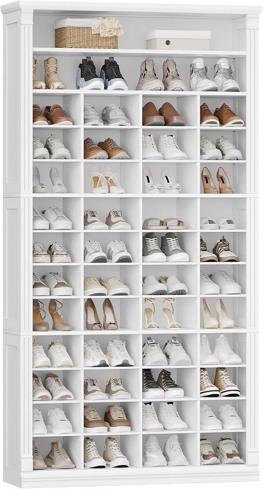 Hzuaneri 13 Tiers Shoe Storage Cabinet, Tall Shoe Cabinet with Cubby | Wooden Shoes Organizer for Closet, 52 Pairs, Shoes Cubby Organizer for Entryway, Hallway, Bedroom, White SR41003X