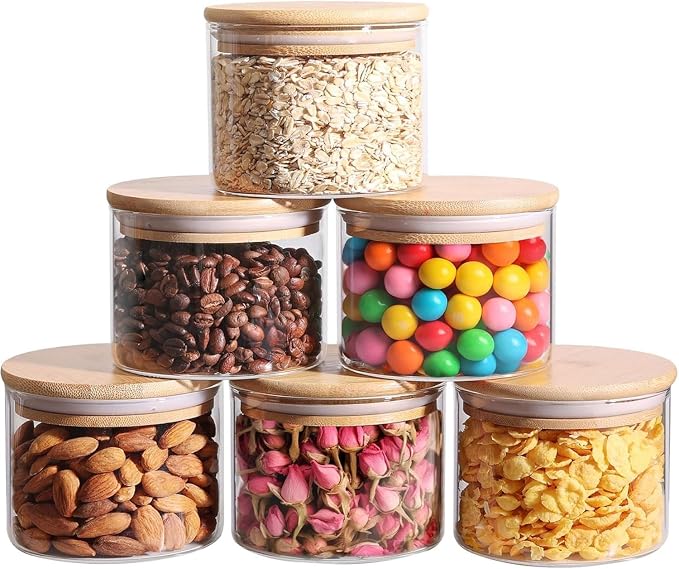 ComSaf Glass Storage Containers With Lids 0.5 Qt, 6 Pack Small Glass Jars | Small Glass Containers, Spice Jar 15oz, Candy, Family Snack Storage, Coffee Bar Organization, Size For Subpackage, BPA Free