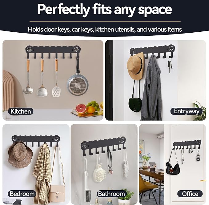 Key Holder Hooks Organizer Hanger Rack Wall Mounted with Dual Installation | Adhesive Key Holder for Wall, No Drill Modern Key Holder Wall Mount, for Entryway, Kitchen, Hallway, RV Decor （Medium）