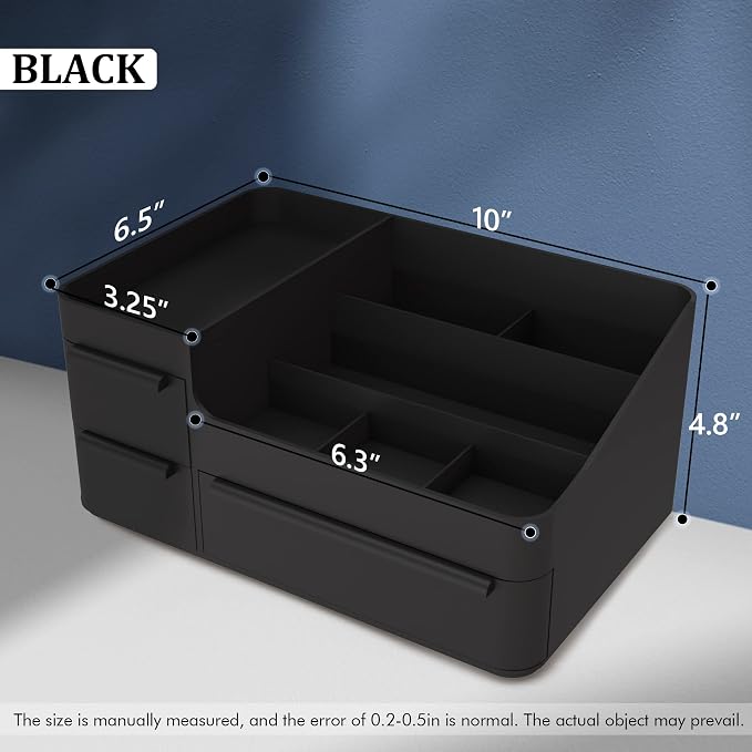 Makeup Organizer for Vanity, Bathroom Countertop Storage Display Boxes Case,Stackable Cosmetic Holder for Jewelry Hair Accessories Beauty Skincare Product Organizing with drawer organizer tray, Black | Skincare Perfume Vologne Organizer with Drawers fo...