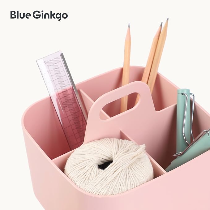 BLUE GINKGO Stackable Organizer Caddy, Square, Pink, Made in Korea | Portable. Adjustable. Home, Office & School Storage.