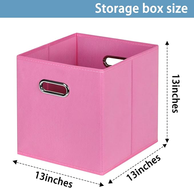 Black Fabric Cubby Storage Bins,13x13x13 Inches ,Cube Organizer Bin Foldable Storage Boxes with Dual Handles Fabric Organizer Box and collapsible Storage basket,Set of 3 ,Pink