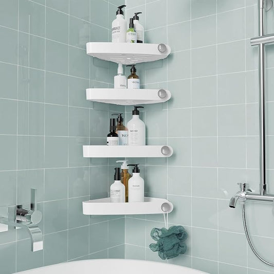 Sotfamily Plastic Shower Caddy Corner (for 90° Only), 4 Pack, White | Adhesive Corner Shower Shelves for Bathroom Organizers and Storage, Bathroom Decor