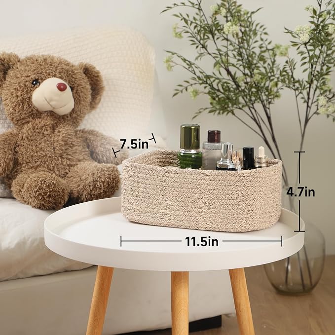 MiniArk Small Storage Baskets for Organizing | Closet Organizer Bins | Shelf Toy Basket | Woven Rope Baskets | Cube Decorative Box | Shallow Basket | L11.5xW7.5xH4.7| Brown