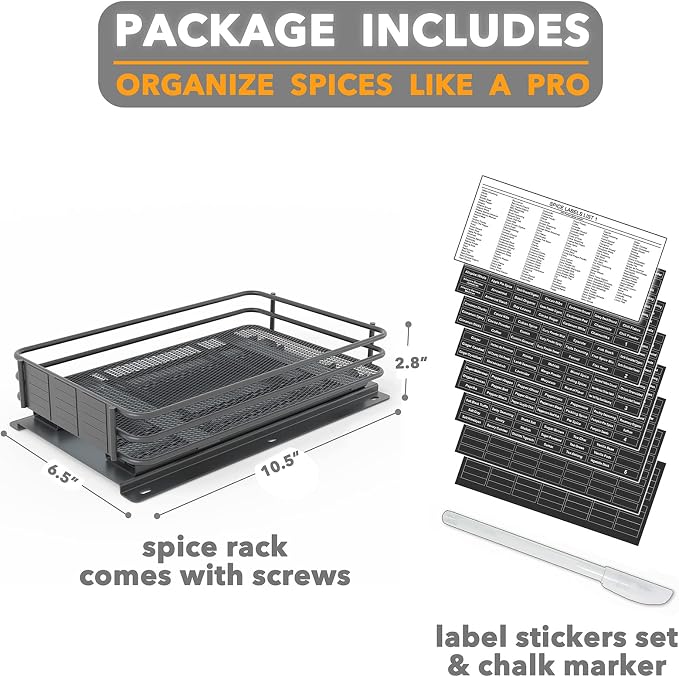 SpaceAid Pull Out Spice Rack Organizer for Cabinet, Heavy Duty Slide Out Seasoning Kitchen Organizer, Cabinet Organizer, with Labels and Chalk Marker, 6.5" W x10.75 D x2.5 H, 1 Drawer 1-Tier