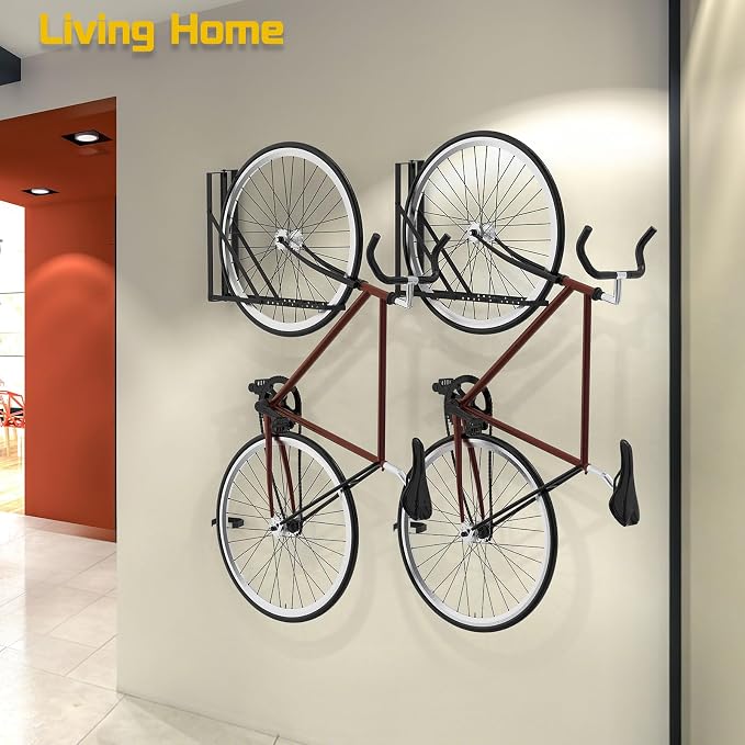 Swivel Bike Wall Mount 2 Pack, Bike Hanger for Garage, Bicycle Wall Rack for 18.5–22.4 in Wheels, Space -Saving Wall Bike Rack for Road, MTB & E-Bikes, Holds up to 77 lb