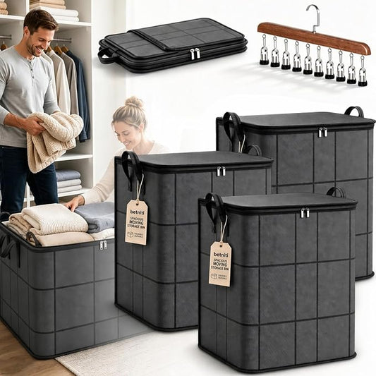 Upgrade Spacious Moving Storage Bin - Large Capacity Zippered Fabric Organizer for Bedding & Clothes, Foldable Blanket Bag with Reinforced Handles for Quilts, Comforters & Moving Day，3Pcs：XL