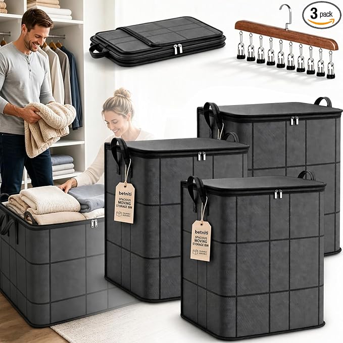 Spacious Moving Storage Bin Blanket Storage Bags - Upgrade Large Capacity Zippered Fabric Organizer for Bedding & Clothes, Foldable with Reinforced Handles for Quilts，3Pcs：XL: 23.6 x 19.7 x 27.6 in