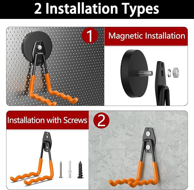 3-H Heavy Duty Magnetic Hooks, Large Magnet Hooks 3.5 inch Base,2 Pack | No-Drill Tool Holder for Garage,Power Drill,Garden Tools,Hose Storage