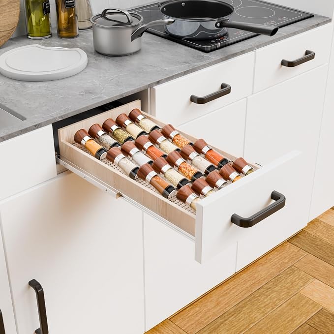 4 Pack Adjustable Narrow In Drawer Spice Organizer - Expandable From 9'' to 17.7'' - Acrylic Drawer Seasoning Organizer,Clear Spice Drawer Insert Tray for Drawers Condiment,Jar Organization