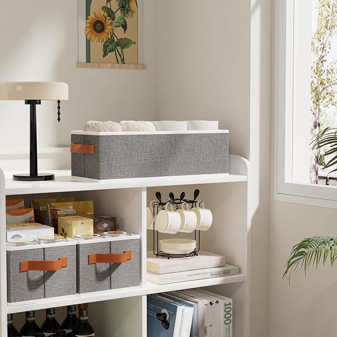 Foldable Long Storage Box,15x6x5 In,Gray Fabric Bin,1-Pack | Sturdy Storage Basket with Double Handles,Damp-Proof PP Panel Organizer Bins,Decorative Linen Bathroom Containers